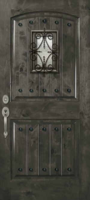 Arch 2 Panel with Speakeasy & Clavos - 6'8" Wood Door